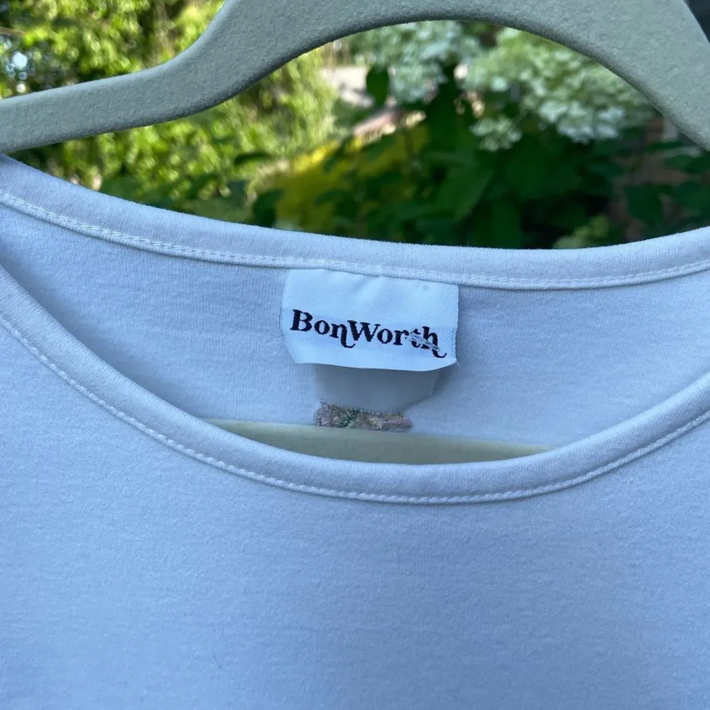 Vintage BonWorth Embroidered Cats Birds Butterflies Birdhouses Flowers Top Sz L